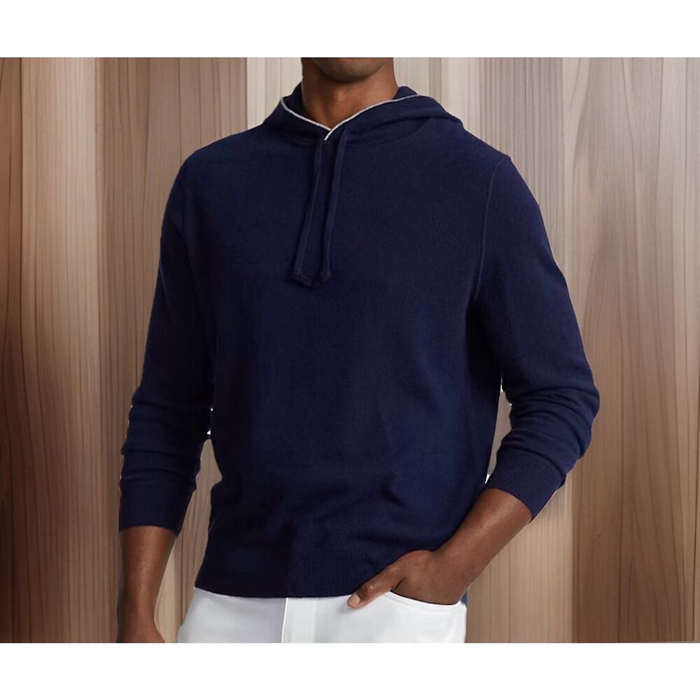 POLO Ralph Lauren RRL Washable Cashmere Hooded Sweater Blue Mens Large NEW